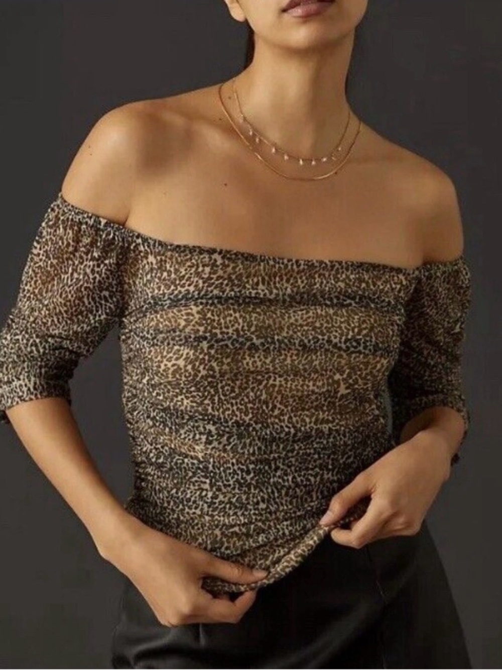 Anthropologie Leopard Mesh Off Shoulder Top Size Small Y2K